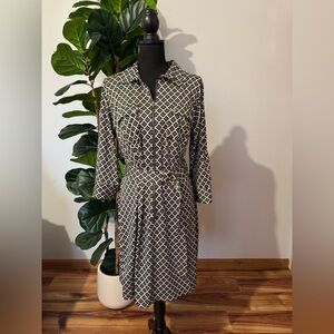 NY Collection Black and White Patterned Long Sleeve Dress